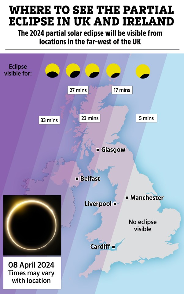 While the western areas of the UK and Northern Ireland will only see a partial eclipse, parts of North America will enjoy the full spectacle