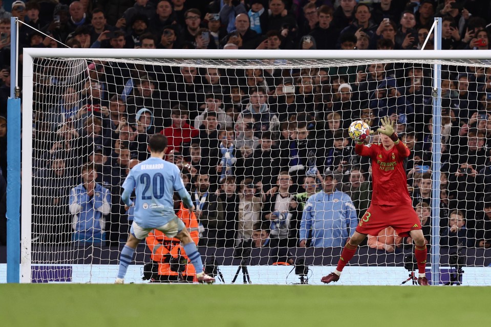 Andriy Lunin just had to stand up to foil Bernardo Silva's spot-kick