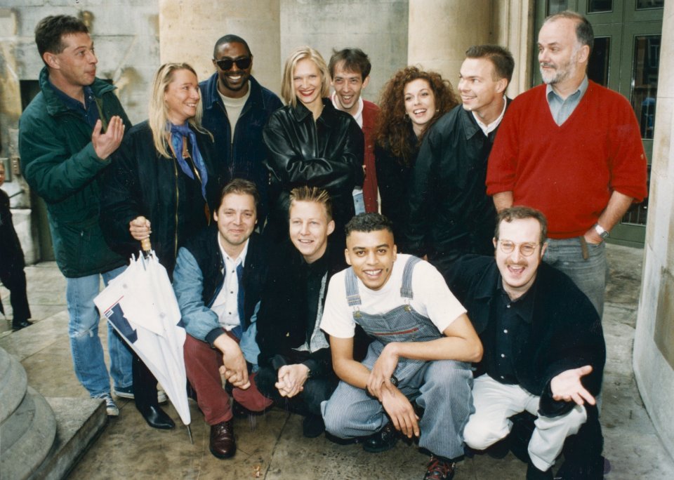 Jo (middle back) pictured with Steve (far right) and their Radio 2 co-workers