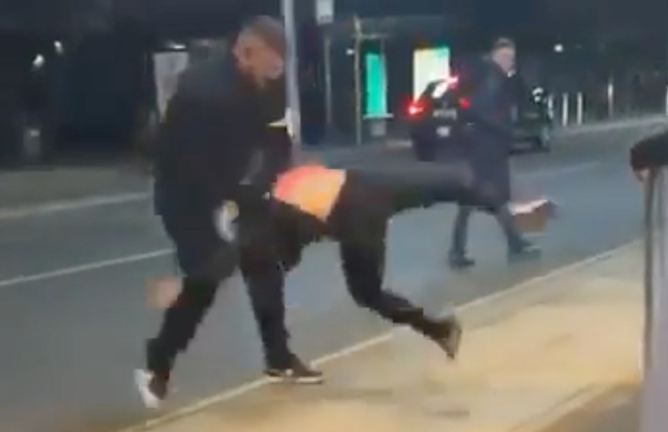 The altercation started with the man being tossed about