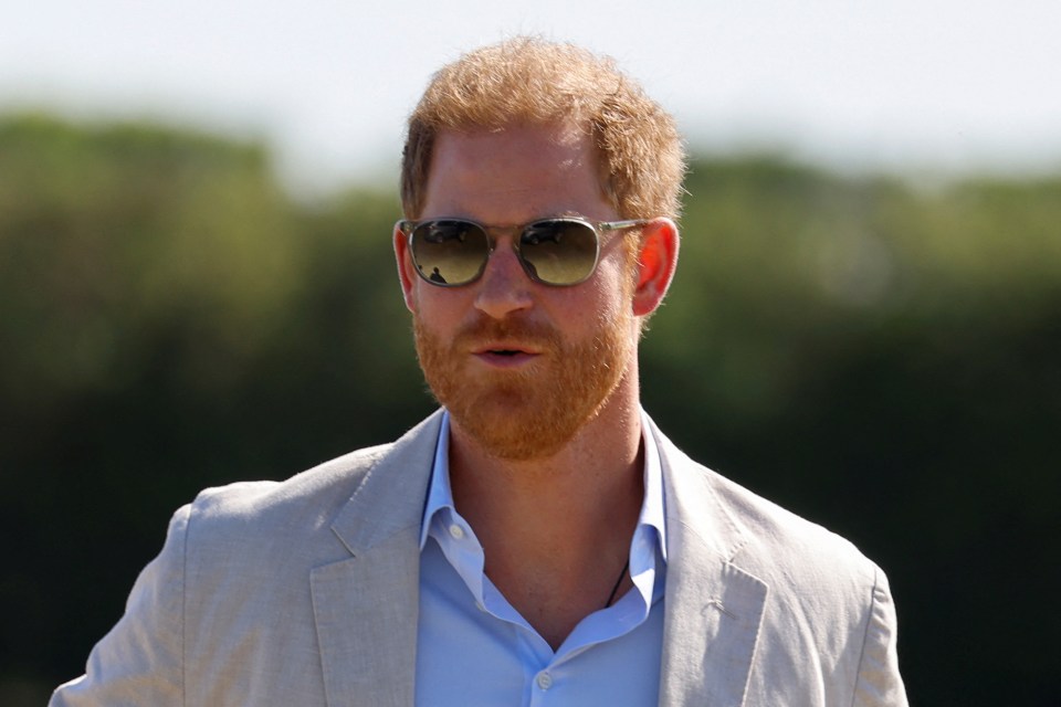 Harry opted for a suave beige sport coat and baby blue shirt