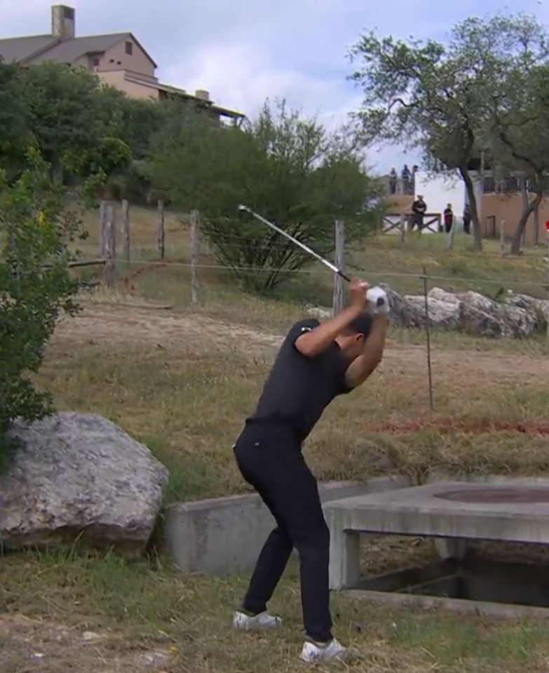 Jordan Spieth tried an unorthodox shot from next to a drainage ditch