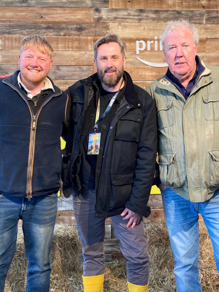 Sun man Rod McPhee with Jezza and Kaleb at Diddly Squat Farm