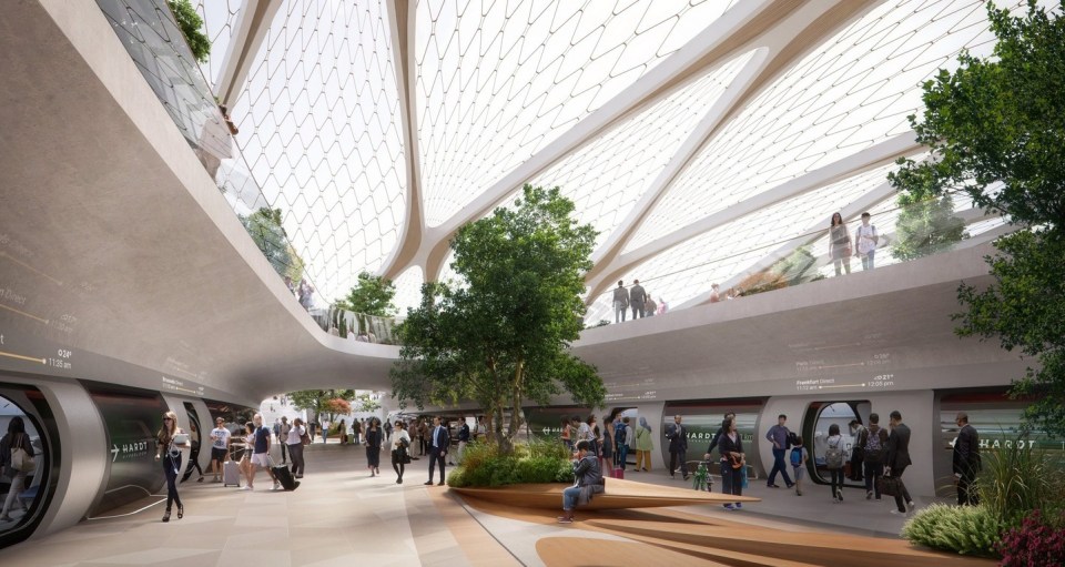 A mock-up of how a Hyperloop station could eventually look