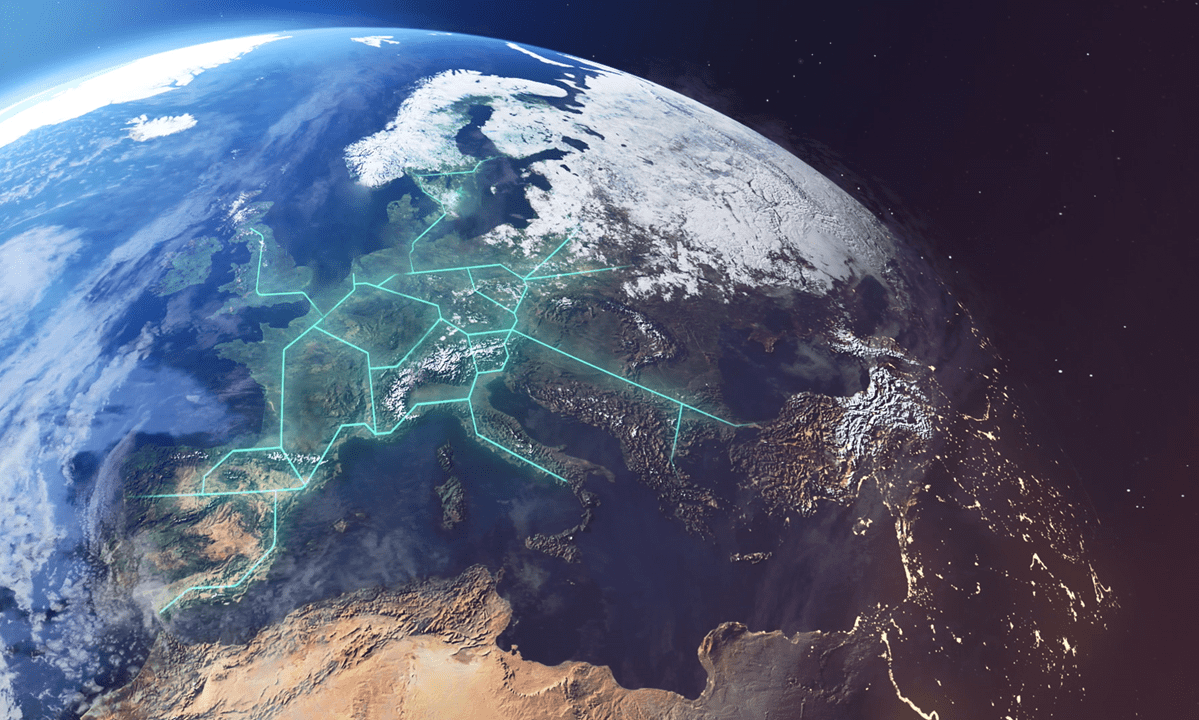 A concept of hyperloop routes across Europe from space