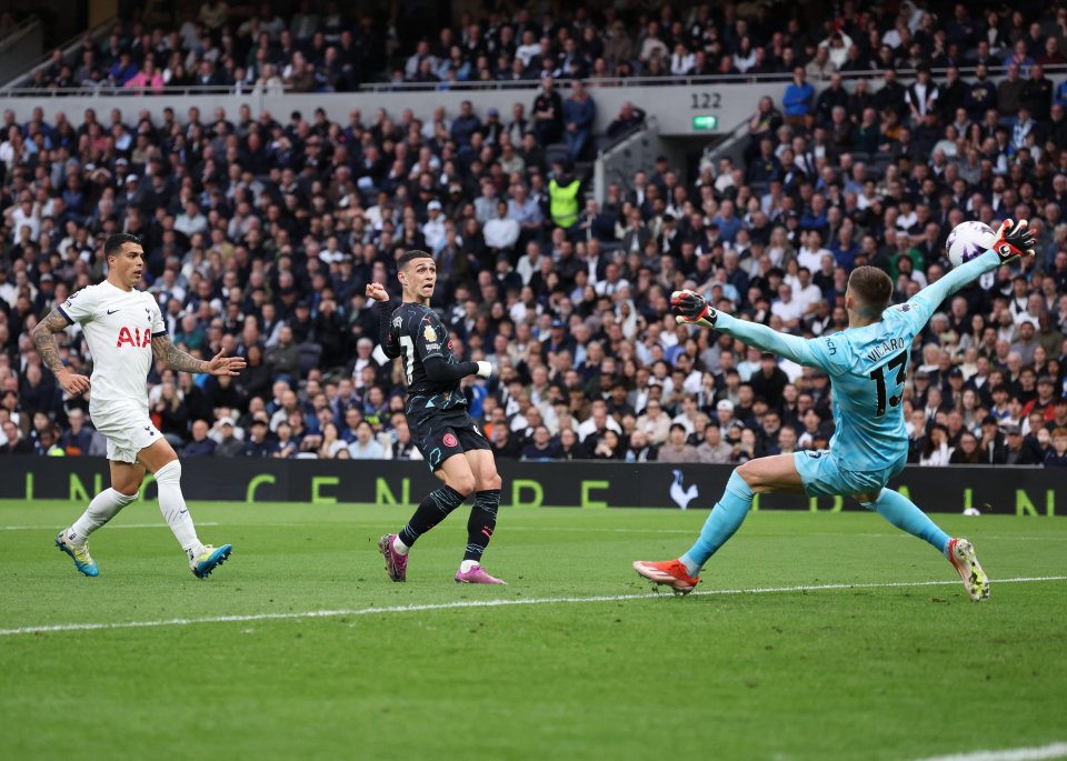 Guglielmo Vicario denied Phil Foden with a smart stop