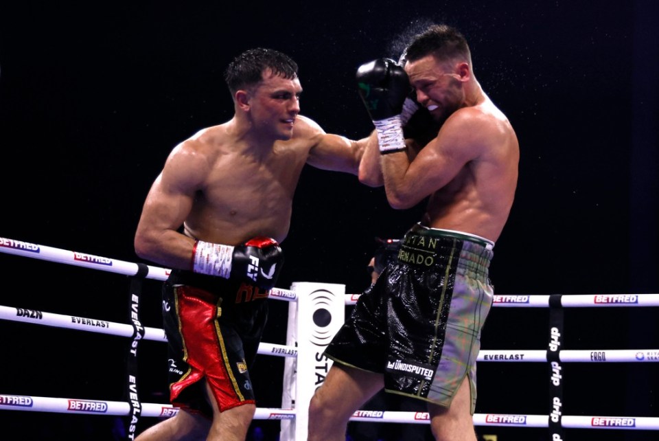 Jack Catterall (left) strikes Josh Taylor in the super lightweight bout at the First Direct Arena, Leeds. Picture date: Saturday May 25, 2024. PA Photo. See PA story BOXING Leeds. Photo credit should read: Richard Sellers/PA Wire. RESTRICTIONS: Use subject to restrictions. Editorial use only, no commercial use without prior consent from rights holder.