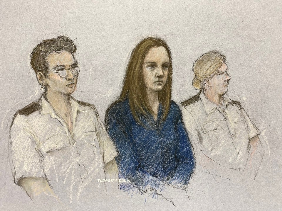 Previously unissued court artist drawing by Elizabeth Cook dated 10/08/23 of nurse Lucy Letby listening to the verdicts being read at Manchester Crown Court. A judge-led statutory inquiry should examine the crimes of serial killer Ms Letby, Steve Brine the Conservative chair of the Health Select Committee has warned. Issue date: Sunday August 20, 2023. PA Photo. See PA story COURTS Letby. Photo credit should read: Elizabeth Cook/PA Wire