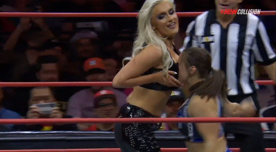 She smothered her opponent with her breasts
