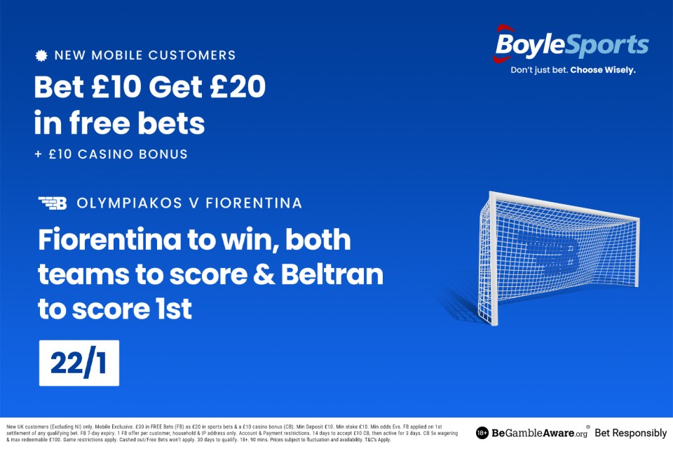 Olympiacos vs Fiorentina - UECL final: Get £20 in free bets & £10 casino bonus