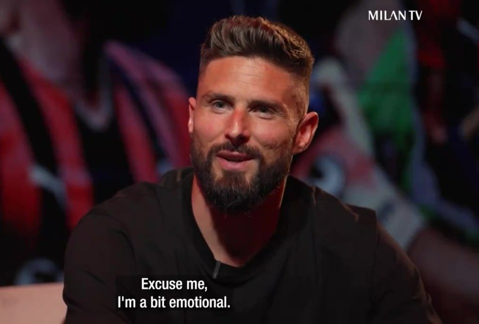 Giroud got emotional during his exit speech to AC Milan fans