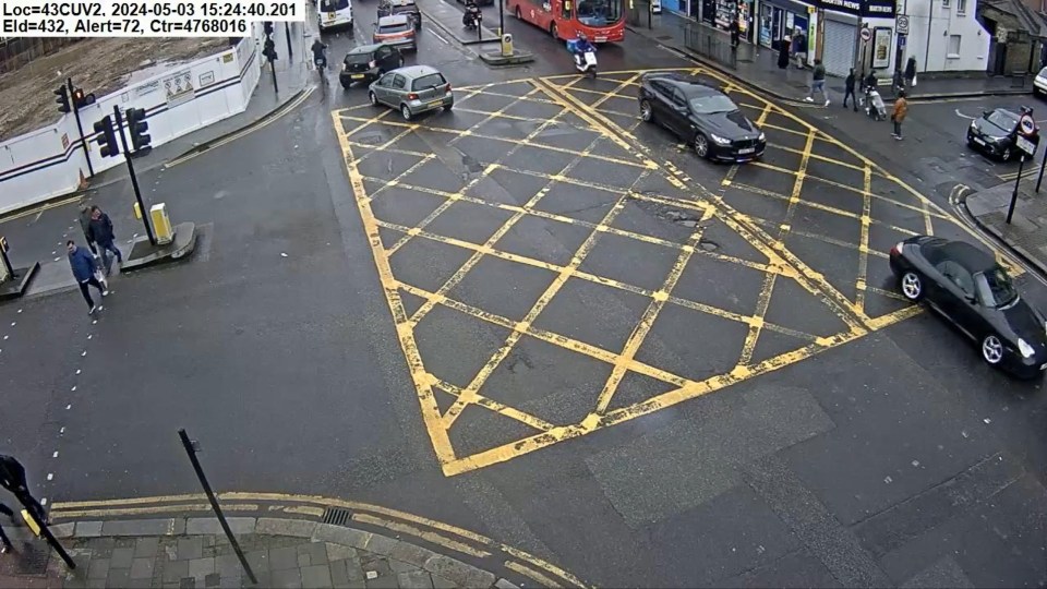 Driver was fined for hanging at the edge of a yellow box junction