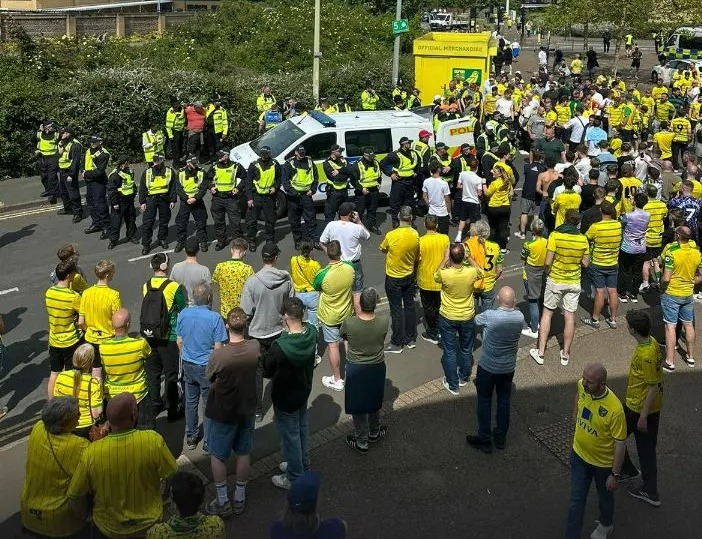 The scene near the Norwich City ground following the alleged attack