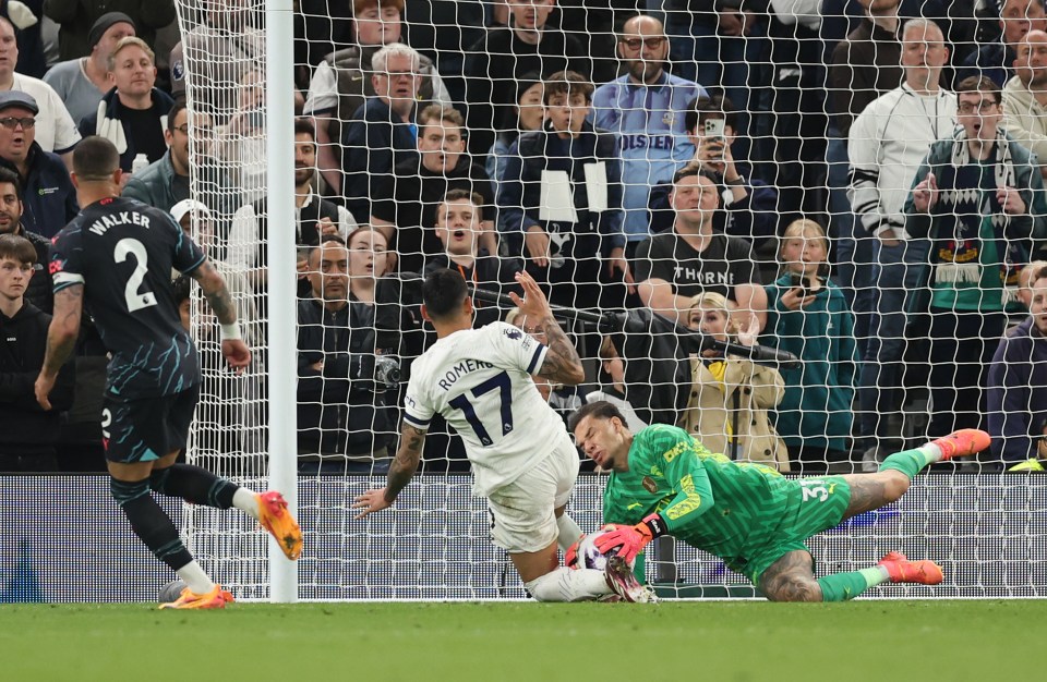 Ederson was clattered by Cristian Romero