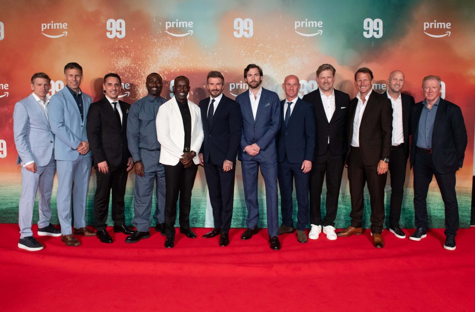 The duo joined their treble winning teammates on the red carpet