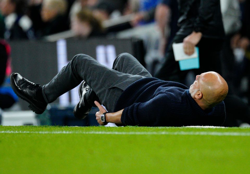 Pep Guardiola fell to the floor as Son raced through