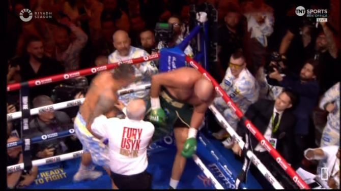 The ref jumped in to save the Brit as the bell rang for the end of the round