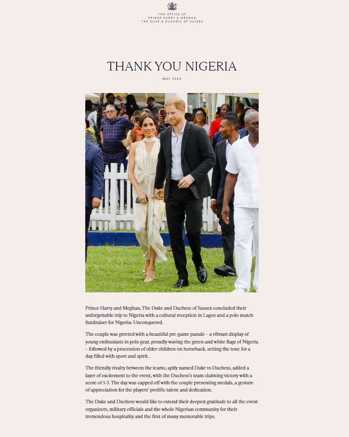 The statement released by the Sussexes on their three-day tour