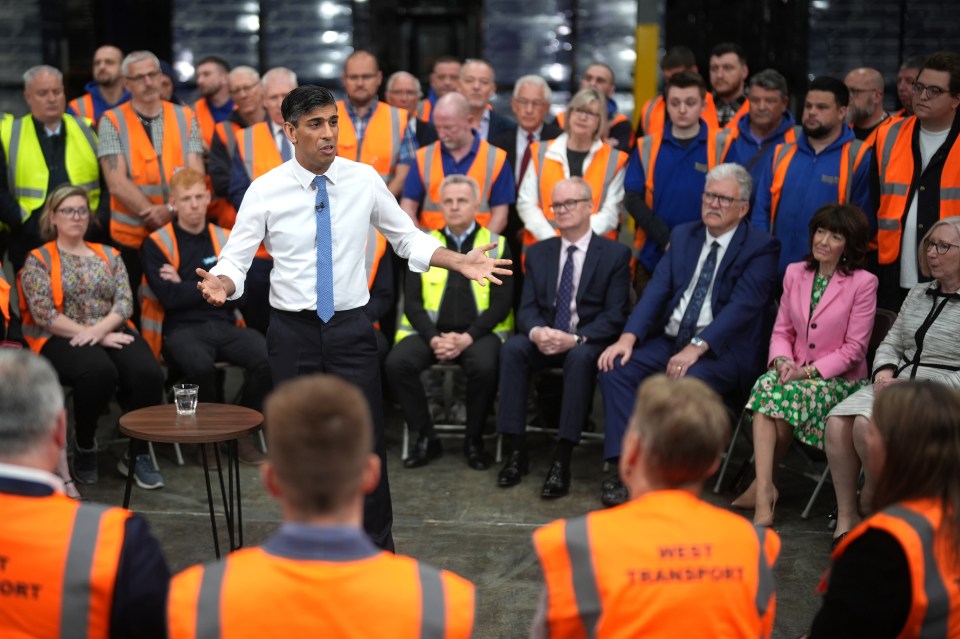 Sunak talks to workers at William West Distribution in Derbyshire