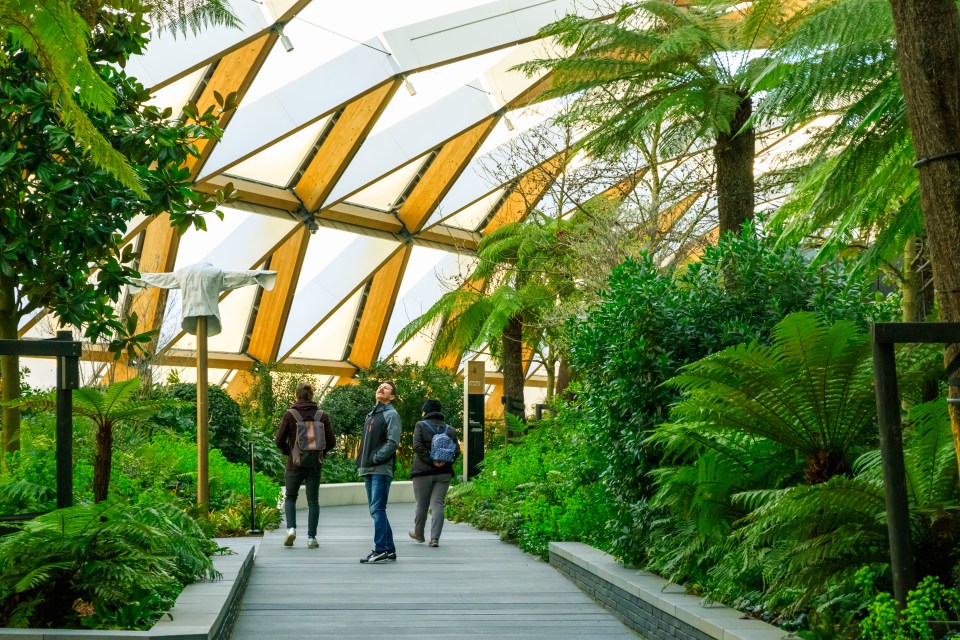 The Crossrail Roof Garden is found amid the skyscrapers at Canary Wharf