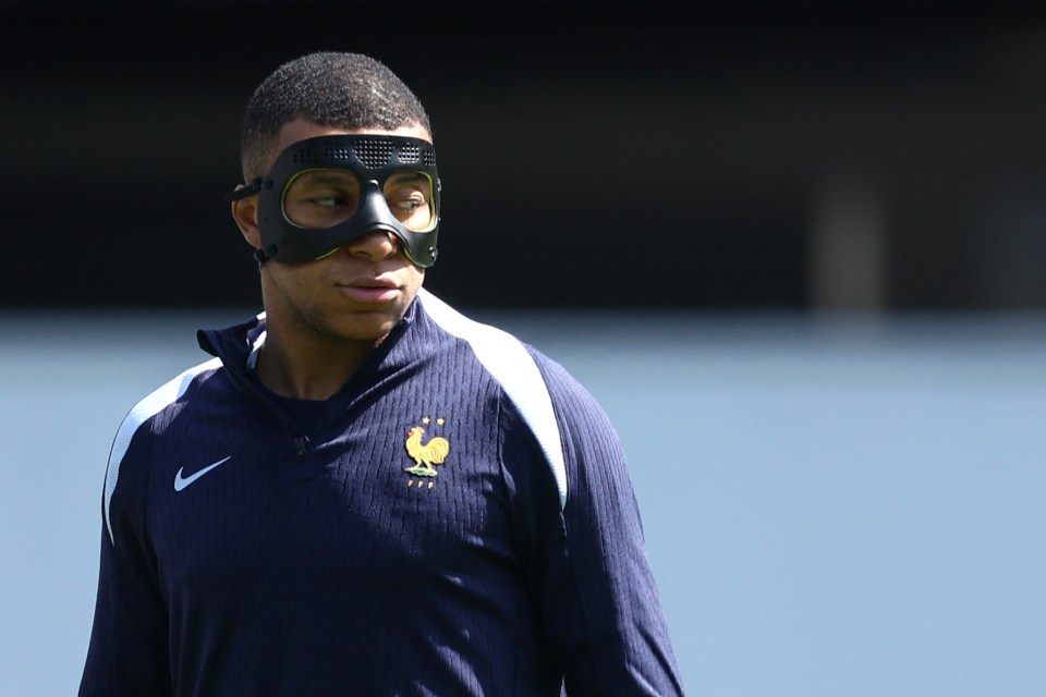 a man wearing a mask with the french flag on it