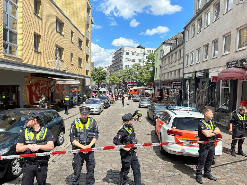 Police cordoned off an area near the Reeperbahn strip in Hamburg