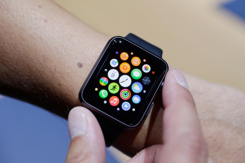The new Apple Watch is shown during a new product release on Tuesday, Sept. 9, 2014, in Cupertino, Calif. (AP Photo/Marcio Jose Sanchez)