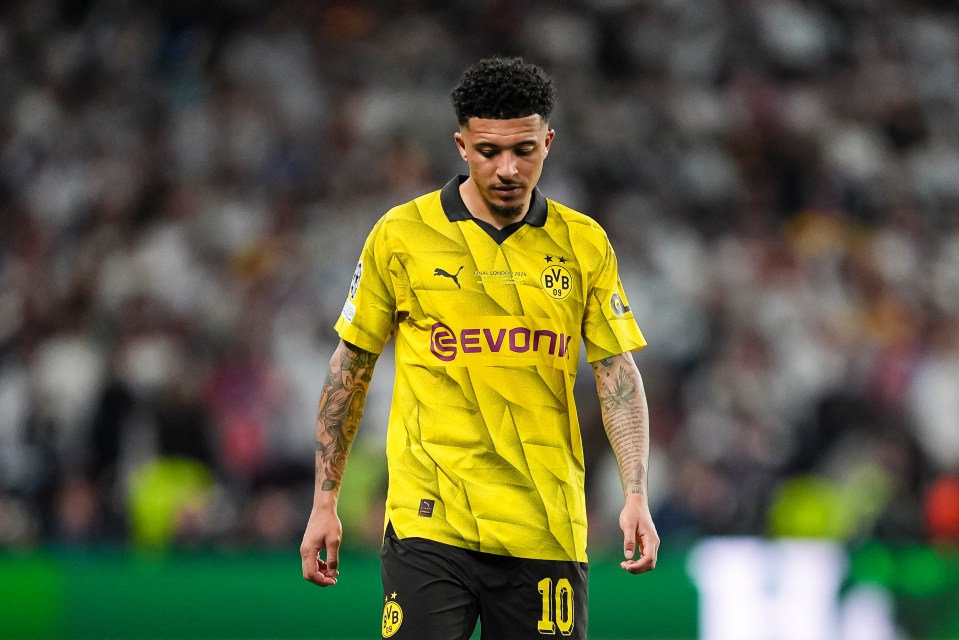 LONDON, ENGLAND - JUNE 1: Jadon Sancho of Dortmund was crushed after been defeated by Real Madrid during the UEFA Champions League 2023/24 final match between Borussia Dortmund v Real Madrid CF at Wembley Stadium on June 1, 2024 in London, England.(Photo by Daniela Porcelli/Eurasia Sport Images/Getty Images)