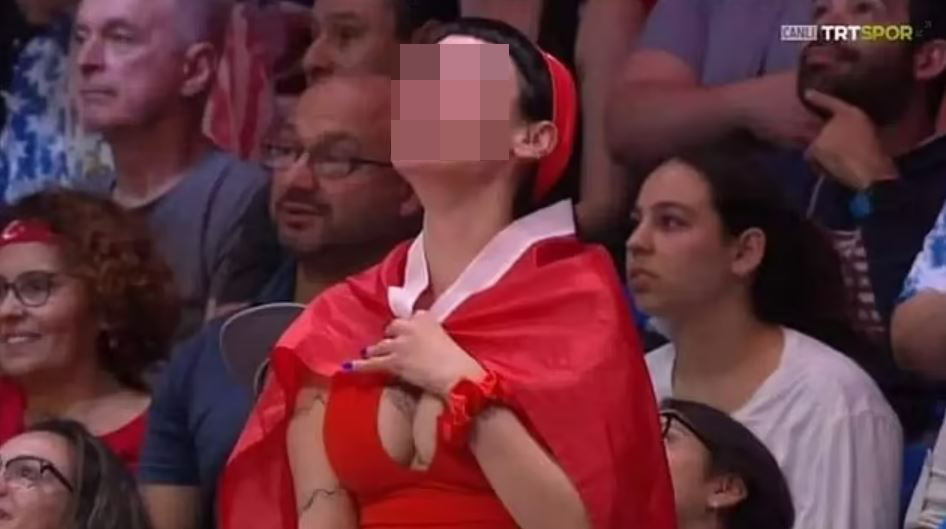 The fan was draped in Turkey colours as he camera panned to the stands