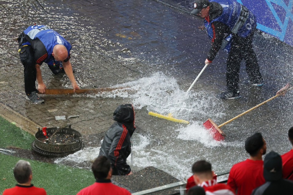 Workers acted quickly to clear the flooding and ensure the match went ahead as planned