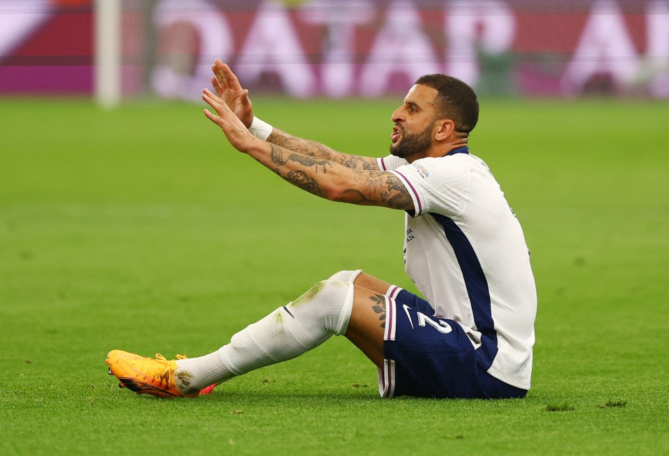 Kyle Walker was left on the turf and was forced to change his boots