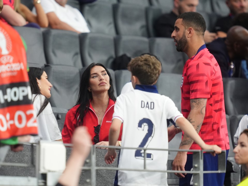 Kyle with wife Annie Kilner and family after the Euro 2024 match against Denmark