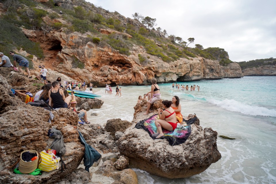 Protesters also took up the rocks by the water