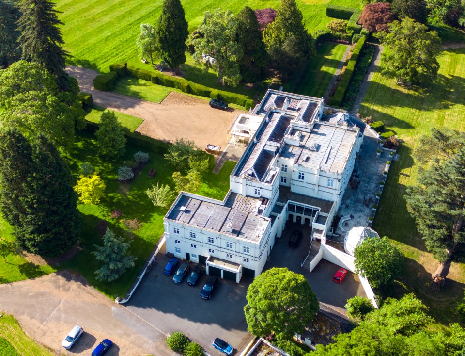 Aerial view of Royal Lodge, Prince Andrew's residence, undergoing refurbishment.