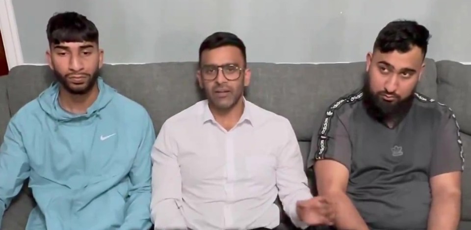 three men are sitting on a couch with the words and amaad above them