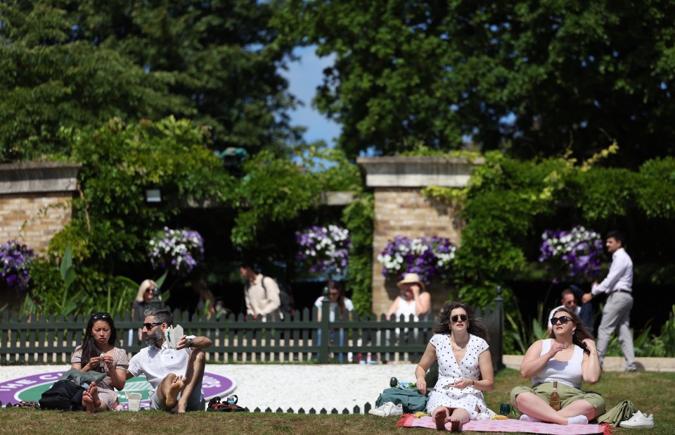 Spectators soak up the sun on The Hill during the Wimbledon Championships 2024 in Wimbledon in London, today