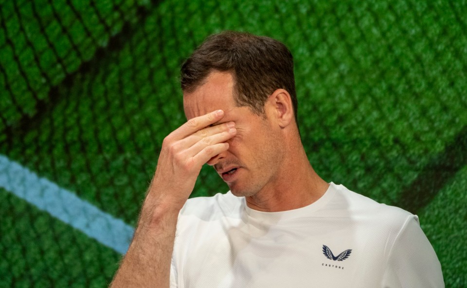 Britain's Andy Murray attends a Press Conference in the Media Theatre in the Broadcast Centre, after losing his men's first round doubles tennis match, on the fourth day of the 2024 Wimbledon Championships, at The All England Lawn Tennis and Croquet Club in Wimbledon, southwest London, on July 4, 2024. (Photo by Joe TOTH / various sources / AFP) / RESTRICTED TO EDITORIAL USE (Photo by JOE TOTH/AELTC/POOL/AFP via Getty Images)