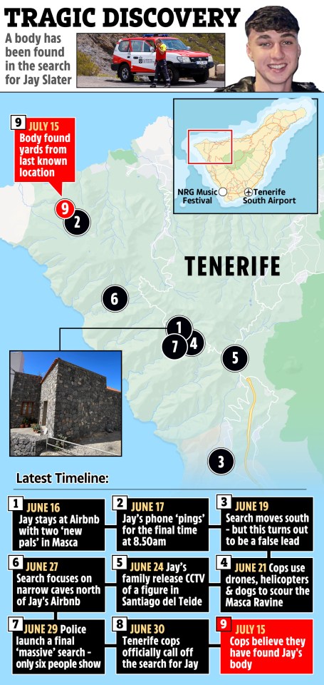 a map showing the tragic discovery of a body in tenerife