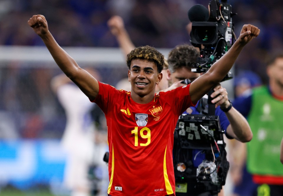 Spain's Lamine Yamal celebrates his country reaching the Euros 2024 final where they will face England
