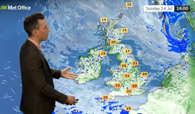 Met Office's Aidan McGivern said temperatures would be 'a little closer to average for the time of year' on July 14