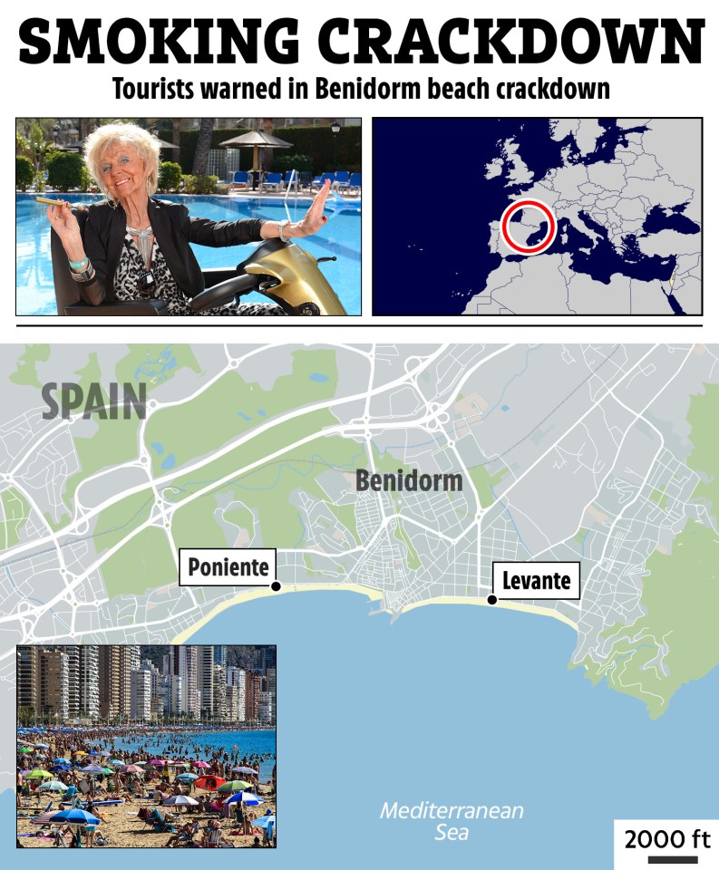 a map showing tourists warned in benidorm beach crackdown