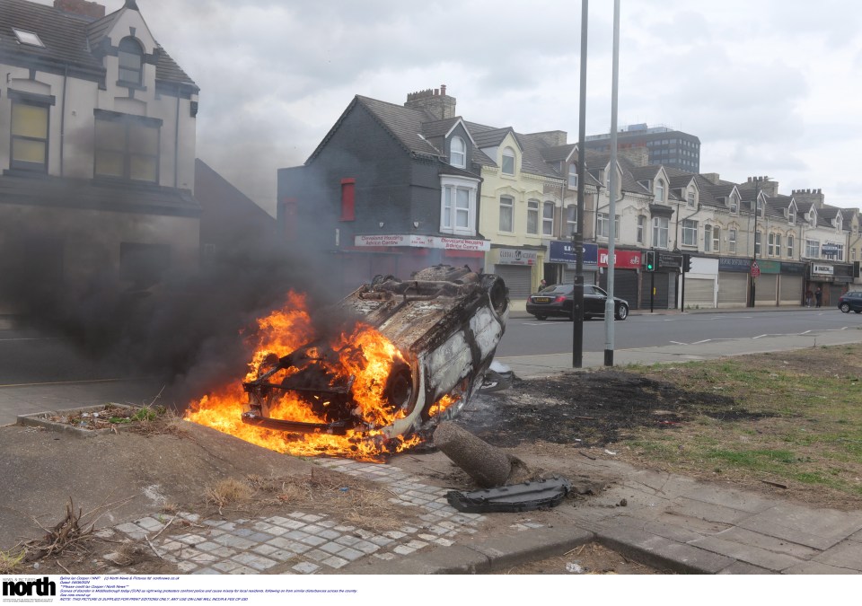 Scenes of disorder in Middlesbrough included a car being set alight