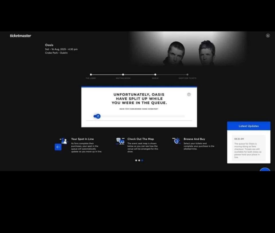a screenshot of the ticketmaster website for oasis