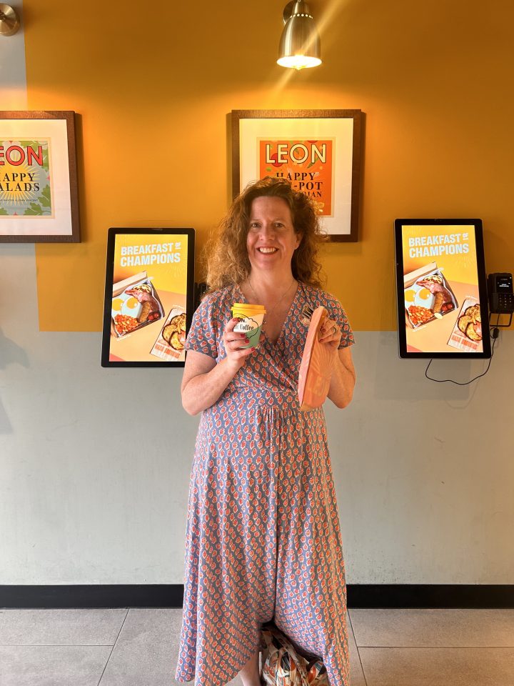 Mel Hunter with her Leon coffee she bagged as part of a deal