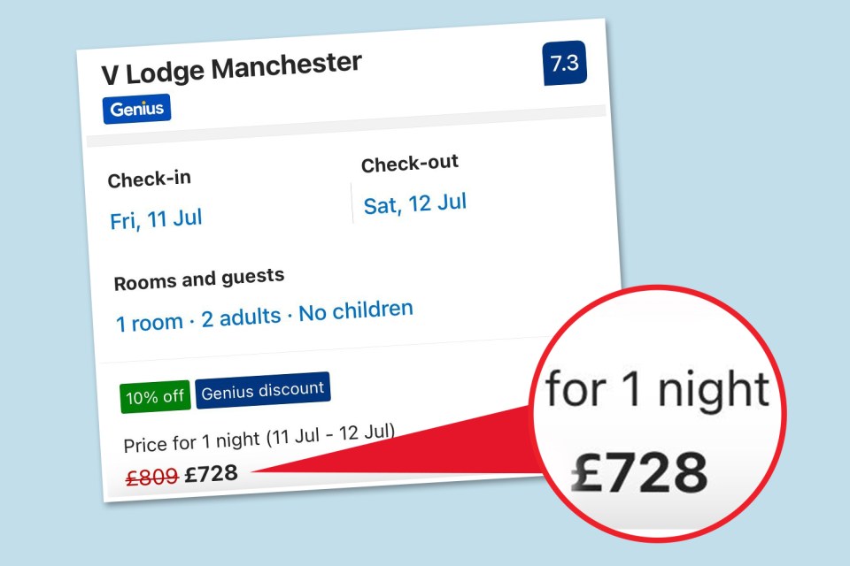 a booking page for the v lodge manchester hotel