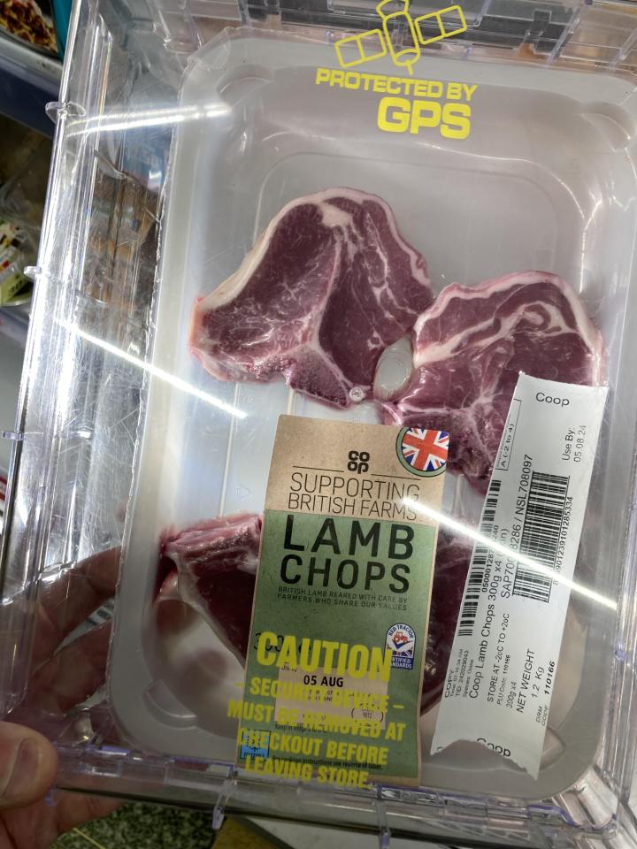 Story from Jam Press (Lamb Chops)</p>
<p>Pictured: The lamb chops and beef steaks have been put in security boxes.</p>
<p>Co-op puts lamb chops in GPS tracked security boxes to thwart thieves in seaside town</p>
<p>Lamb chops and beef steaks have been put in security boxes in Co-op to thwart thieves.</p>
<p>The plastic containers have GPS trackers on them too.</p>
<p>Lamb chops worth £6 are in them in the supermarket.</p>
<p>Sirloin steaks for just £3.99 have also been put in the boxes.</p>
<p>As have £4.75 rumps in the branch in Hornsea, near Bridlington, East Yorks.</p>
<p>The boxes have labels on them that read: “Caution.</p>
<p>“Security device.</p>
<p>“Must be removed at checkout before leaving the store."</p>
<p>Customer Dylan John, 46, who was visiting the seaside town with his family, told What's The Jam: "Talk about a steak out.</p>
<p>“I’ve never seen anything as crazy as lamb chops being protected by GPS tracking.</p>
<p>"I can just imagine boffins at NASA sitting in front of a big screen showing the UK.</p>
<p>“And little dots moving around showing where the lamb cutlets are.</p>
<p>“It's bonkers."</p>
<p>The measure comes following a rise in shoplifting amid the cost-of-living crisis in the UK.</p>
<p>Supermarkets have placed relatively low-priced items in security boxes or have tags put on them.</p>
<p>It is to deter hard-up Brits from swiping them off the shelves.</p>
<p>The Co-op has been approached for comment.</p>
<p>ENDS