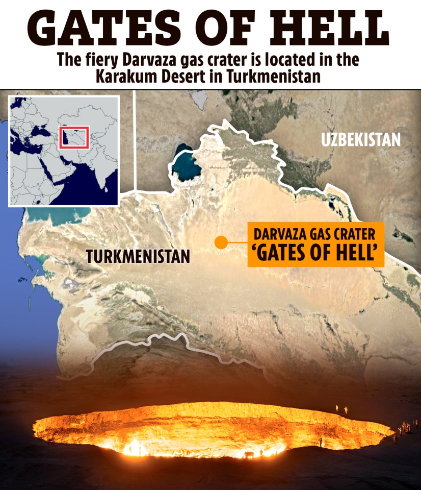 a map showing the location of the darvaza gas crater