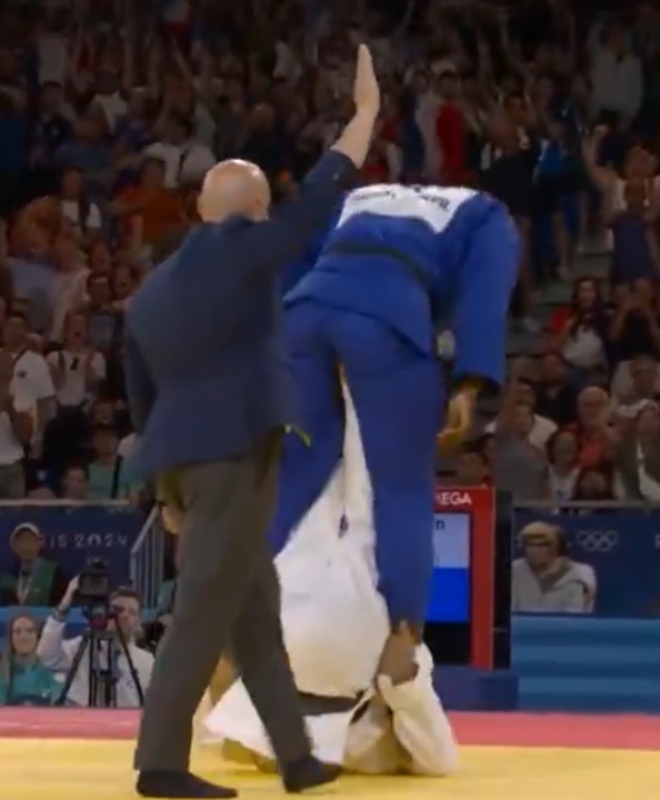 But Tushishvili then kicked out at Riner's crotch