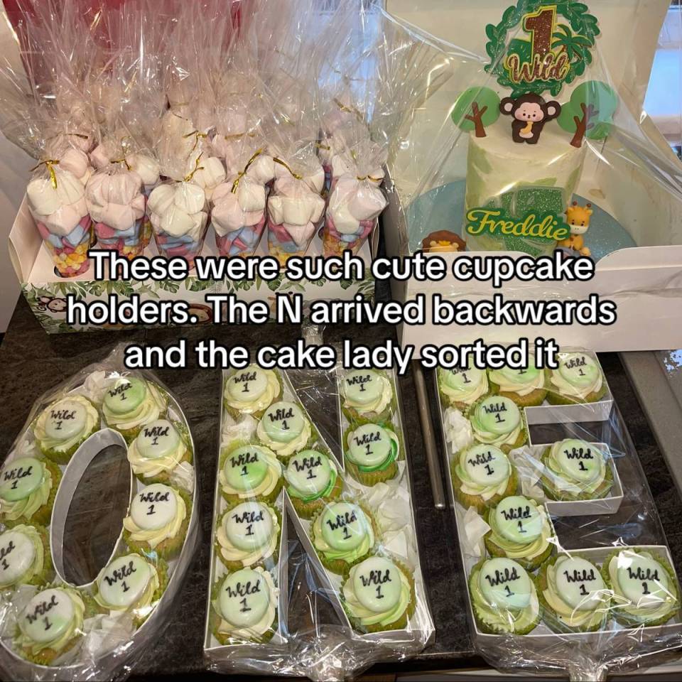 a birthday cake for freddie with cupcakes and marshmallows