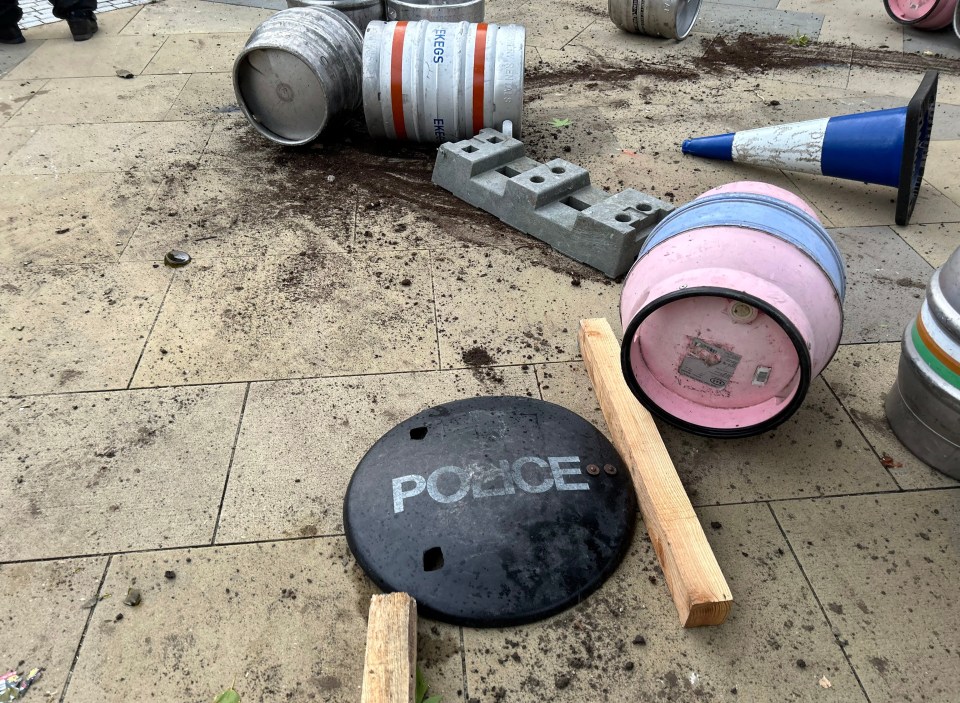 the word police is on a black object on the ground